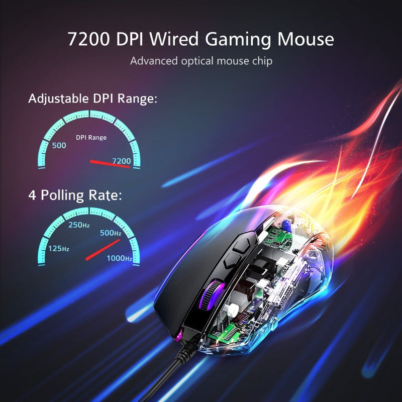 Mouse Gamer VicTsing - 8 Botões Programáveis - 7200 DPI